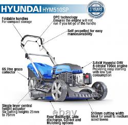 Hyundai 196cc Petrol Lawnmower, 20 51cm 4 Stroke, Self Propelled HYM510SP