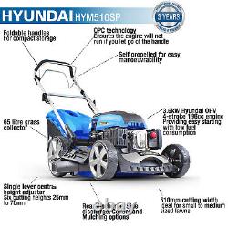 Hyundai 196cc Self Propelled Petrol Lawnmower 51cm Cut 20 510mm Lawn Mower
