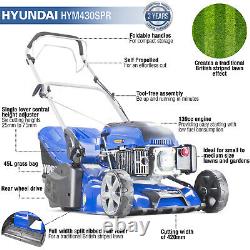 Hyundai Self-Propelled Petrol Roller Lawnmower 17 43cm 139cc Lined Lawn Finish