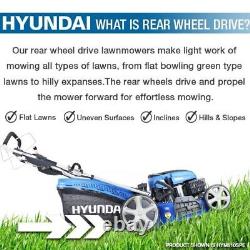 Hyundai Self-Propelled Petrol Roller Lawnmower 17 43cm 139cc Lined Lawn Finish